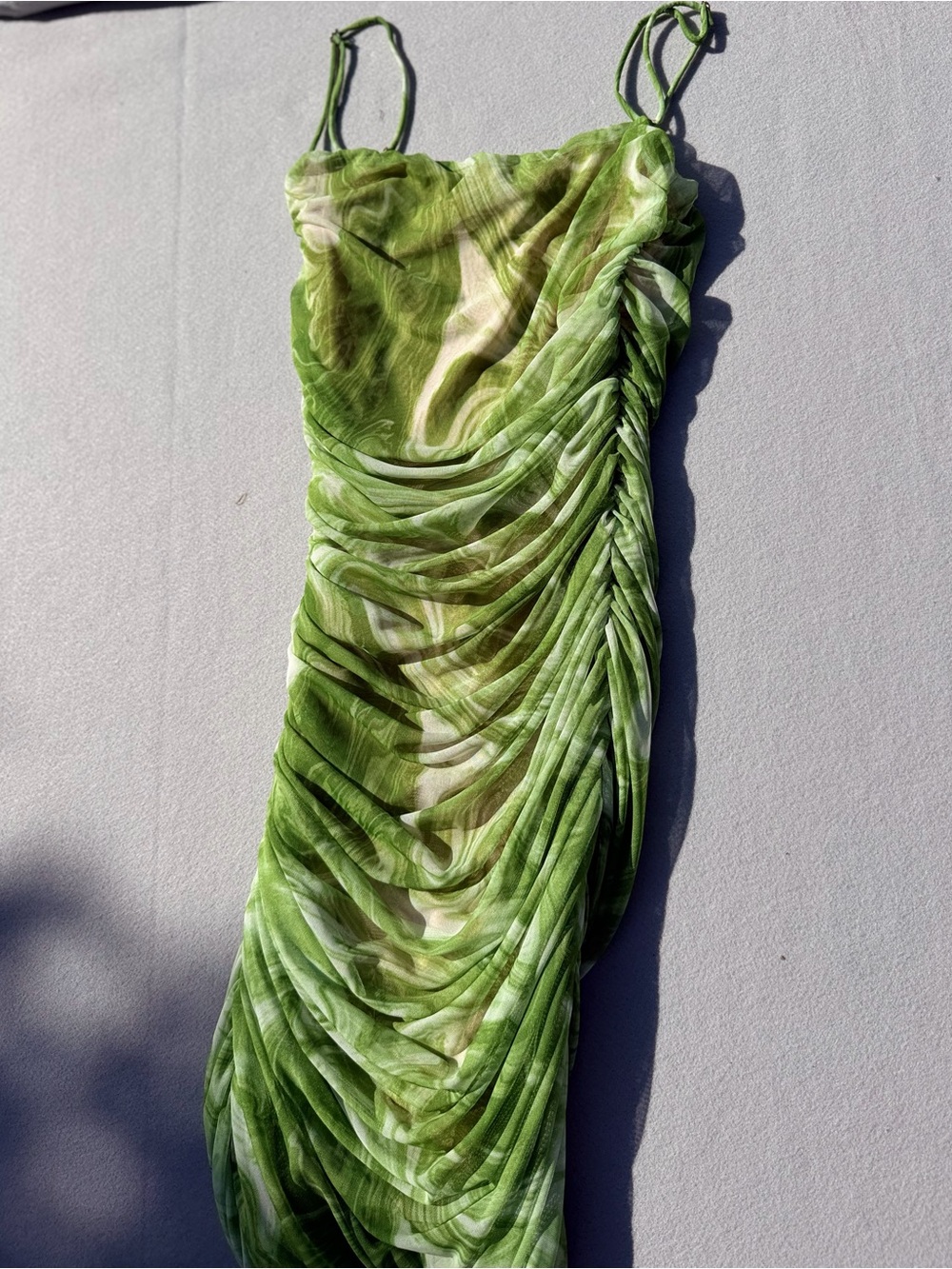 With tags Naked wardrobe Green Marble Ruched Mini Dress - Picture 4 of 4